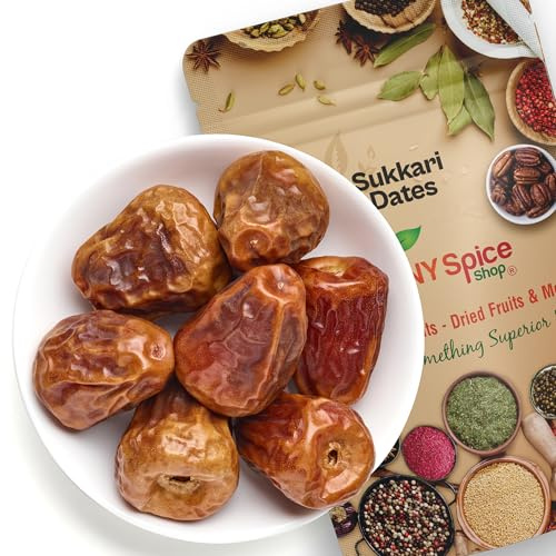 NY Spice Shop Sukkari Dates- 1 Pound 100% Sukkari Dates from Saudi Arabia – Fresh Saudi Dates Dry Dates - Healthy Dried Sukkari Dates Fruit - Madinah Dates Bulk Cooking, Snacking & Smoothies