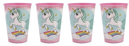 Theonoi 4 x Kinder Trinkbecher 260 ml/wählbar: Minnie Pony Princess Frozen PawPatrol Glas Kunststoff BPA frei - Geschenk Mädchen (Einhorn x 4)