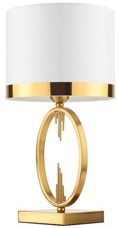 HvKvHvY Lampada Da Tavolo Oro, Lampade Da Comodino Di Luce Moderna Per Il Soggiorno,Camera Da Letto Lampada Da Tavolo In Tessuto Bianco Base In Metallo E27 Lampada Da Letto, 49 X 25 Cm