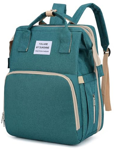 JTBDWOSK Wickeltaschen-Rucksack Mit Kinderwagen-Haken, Wickeltasche Rucksack mit Bettfunktion und Moskitonetze,Ausgehen Reisen Einkaufen Rucksack mit tragbarer Windelunterlage,Grün