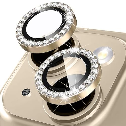 Oelrstfe Kamera Schutz für iPhone 13/13 mini Kameraschutz,Kratzfest 9H Härte HD Linsenschutz Schutzfolie,Kamera Displayschutz Schutzglas Ultra-Transparent Glitzer Linse Displayschutzfolie,Gold