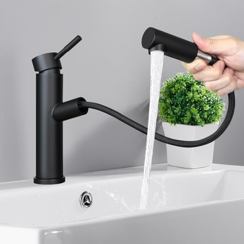 Mursche Wasserhahn Waschtischarmatur Bad Waschbecken - Schwarz Armatur mit Herausziehbar Brause Mischbatterie Kalt und Warmwasserhahn Ausziehbar Badarmatur Einhebelmischer für Badzimmer Küche Garten