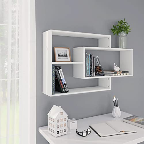 TREISL Salon étagères murales blanches 104 x 20 x 58,5 cm en bois, multicouche, étagère murale, fonction décorative, bureau, entrée étagère, exposition, couloir pour exposer des livres de prix