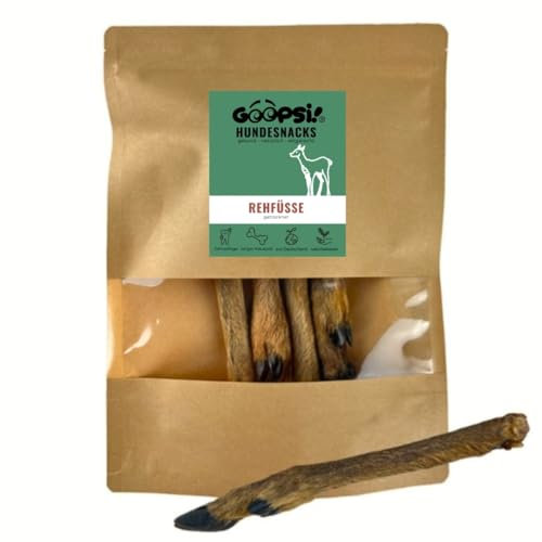 Goopsi Rehbein mit Fell Hund aus Deutschland – 6 Stück, Harter Kauartikel Wild, Rehknochen, Hautknochen Hund, Knochen mit Fleisch, Kauknochen Zahnreinigung, Rehknochen Dauerkauer, Hundeknochen
