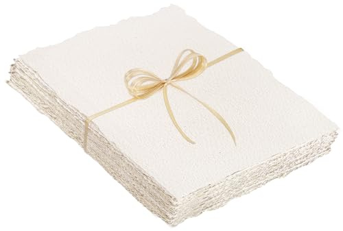 25 Sheets 300 GSM Handmade Watercolour Paper - 6 x 8 inch Deckled Edge Cotton White Textured for Watercolors, Wedding Invitations, Cards, Crafts