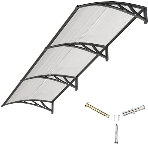 Auvent pour Porte d'entrée 300x100cm,Toit Marquise Abri en Polycarbonate Protection Contre Pluie,UV et la Neige Support Robuste en ABS Durable