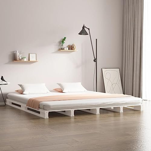 FSJIELW Home & Garden - Palettenbett ohne Matratze weiß 140x200 cm Massivholz-Möbel Wahl