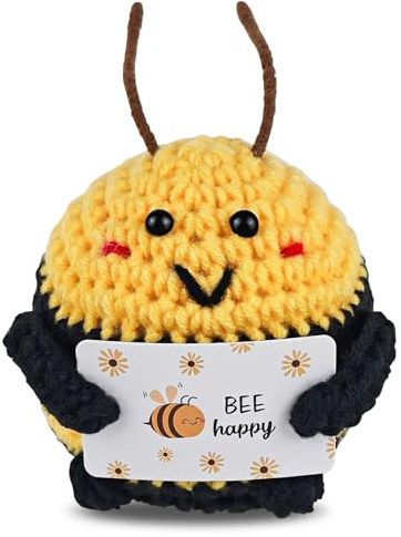 YUUTIAL Lustige Häkel-Geschenke, 6 Stück, niedliche Strickpuppe mit positiver Karte, emotionale Unterstützung, Geschenke für erwachsene Liebhaber (Biene)
