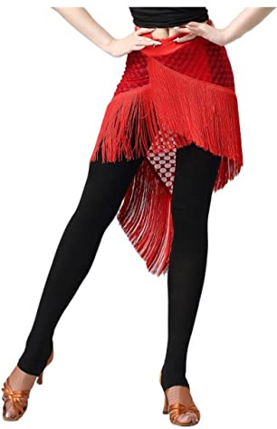 DLZFUDTY Bauchtanz HüFttuch,Glitzer Rock Frauen Latin Tanz Fransen Hüfte Wickel über Rock Bauchtanz Dreieck Gürtel Kostüm Zubehör Sexy Spitze Tücher(Red)
