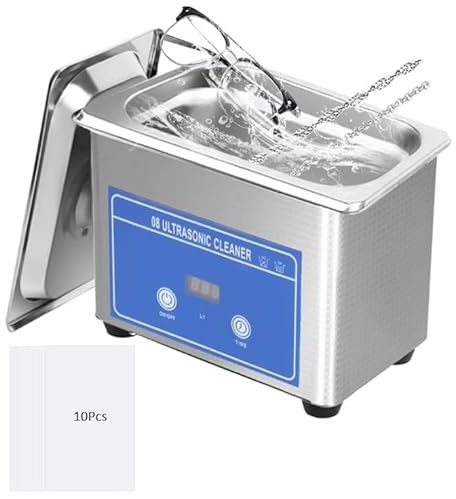 Uadme 0.8L Ultraschallreiniger mit Korb & Abdeckung, 42KHz 35W Ultraschall Reiniger mit Zeitschaltuhr für Brillen Schmuck Uhren Zahnprothesen Nagelwerkzeuge Hörgeräte, Edelstahl 304 Innenbehälter