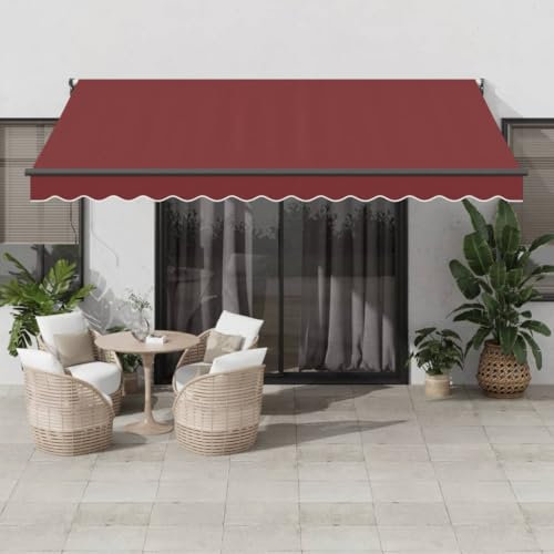 Markise Manuell, Balkonmarkise Kassettenmarkise Sonnenmarkise Sonnenschutz Markise Geeignet für Cafés Geschäfte Restaurants Balkone Weinrot 400x300 cm