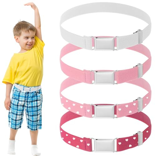 HweeWanX 4 Stück Kinder Gürtel, Stretch Kindergürtel, Kindergürtel Jungen Mädchen, EinstellbarGürtel, Elastischer Gürtel für Kinder(Weiß, Hellrosa, Rosarot)