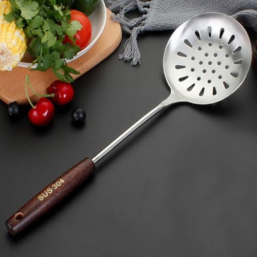 Schiumatoio in acciaio inox da 33 cm, perfetto per rimuovere il cibo dall'olio caldo, scremare brodi e filtrare liquidi durante la cottura (cucchiaio da portata vegetale)