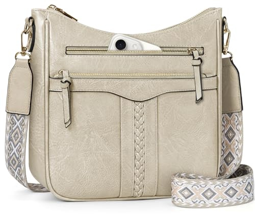 RAINSMORE Umhängetasche Damen PU Leder Crossbody Bag Mittelgroß Damen-Umhängetaschen mit Breiter Gurt Verstellbar Abnehmbar Schultergur
