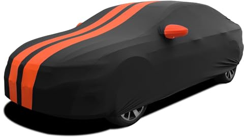 TECTICO Invändig bilskydd sedan L4,6-4,85 m mjukt, elastiskt, andningsbart, dammtätt med fullt bilskydd universal för inomhus, garage och bilshow, svart+orange