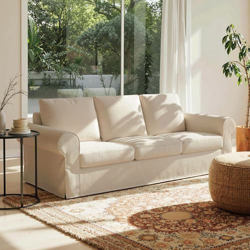 Vorthio 89 3-Seater Couch for Living Room, Slipcovered Sofa, Beige Couches with Washable Cover, Supportive Cushions & Sturdy Frame, for Small Spaces, Apartment, Office, Easy Assembly