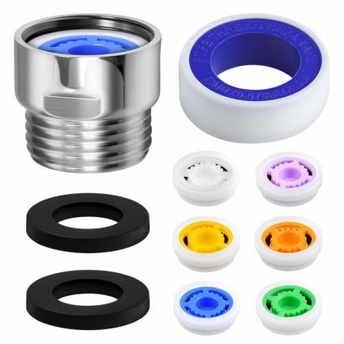 LEONTOOL 7 Shower Flow Reducer Limiter Set, Water Saver Adapter Set 1/2 Inch Shower Head Flow Restrictor Pressure Reducer for Fixed and Handheld Showers Heads, 1.2/1.5/1.8/2.0/2.2/2.5 GPM