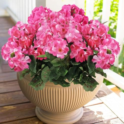 YELIKIT 4 paquetes de flores artificiales para exteriores, geranios sintéticos, decoración de primavera y verano, flores de seda falsas, resistentes a los rayos UV, plantas de interior y exterior