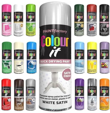 Spray Paint Satin White Finish Aerosol 250ml can - Quick Dry, All Purpose Spray Paint for Interior and Exterior Ideal for Wood, Metal, Plastic, Indoor & Outdoor Use