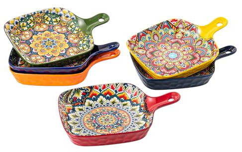 Henten Home Cuencos para Aperitivos y Salsas, Cuenco Cuadrado de 6 – 500 ml, Cuencos para Aperitivos, Postres – Estilo Bohemio, Apto para Lavavajillas y Microondas