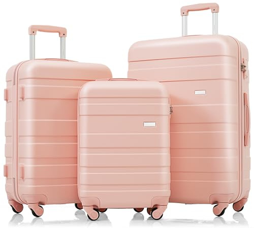 Merax 3-teiliges ABS-Hartschalenkoffer-Set – Leicht, robust, Kratzfest, Hellrosa