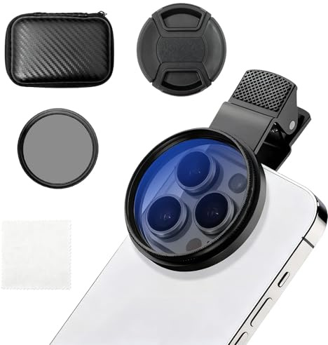 Aihoom 52 mm Clip Filtro Polarizzatore CPL Rimovibile per iPhone Telefono con, Panno, Custodia e Coperchio dell'obiettivo- Accessorio fotografico Anti-riflesso