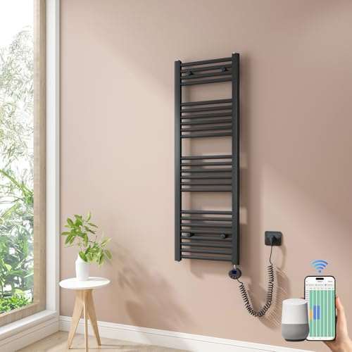 Heilmetz Toallero Eléctrico 1200x400 mm, Termostato Inteligente WiFi para Baño, Control por App Tuya y Asistentes de Voz, Secatoallas Antracita 500W