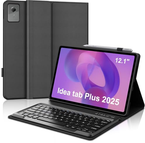 IVEOPPE Coque Clavier pour Lenovo Idea Tab Plus 12.1 Pouces 2025 | Étui Keyboard Magnétique Détachable Bluetooth sans Fil, AZERTY Français avec Porte Crayon pour idea Tab Plus 12.1, Noir