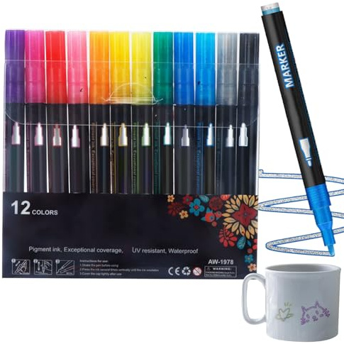 Pennarelli per contorni, 12 penne colorate a doppia linea, vivaci forniture artistiche per disegnare, diari, biglietti di auguri, scarabocchiare, progetti scolastici, decorazione per artisti creativi