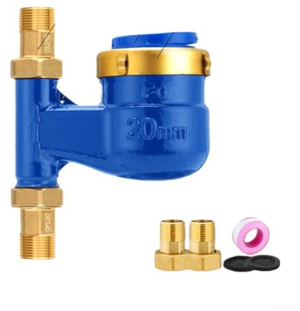 Vertikaler Wasserzähler mit Kupferanschluss für private und gewerbliche Wassersysteme mit vier Zeigern genauer Ablesung und robuster Ganzkupferkonstruktion (DN20)