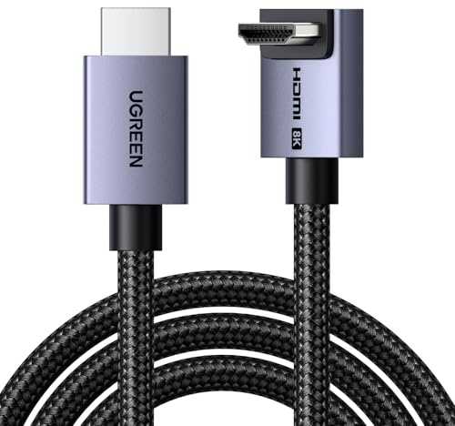 UGREEN HDMI 2.1-kabel 8K@60Hz 4K 2K 1080P@240Hz 90 graders vinkel 48 Gbps High Speed Ultra HD Dolby Vision HDR VRR eARC HDCP 2.3 Kompatibel med PC, bärbar dator, bildskärm, PS5, Xbox(2m)