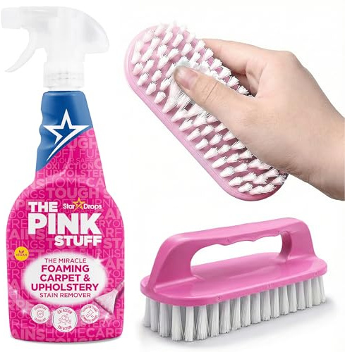 Pink Stuff Carpet & Upholstery Cleaner, 500ml with Scrubbing Brush, Tough Stain Remover for Sofas, Carpets, Rugs & Car Interiors