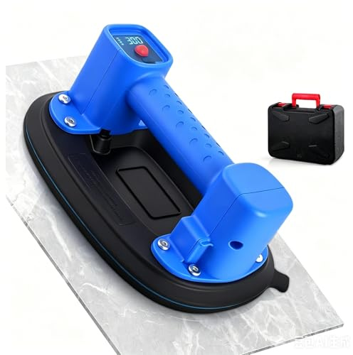 Ovshnrr Ventosa Electrica para Azulejos 10 (25.5cm), Carga Máxima 300kg, Pantalla digital,Función de drenaje, Ventosas para Cristal Electrica para Transportar y Elevar Vidrio, Azulejos, Mármol