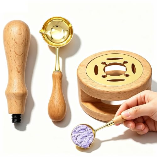 Wachssiegelwärmer Schmelzset,Siegel Wärme Wachs Heiztopf mit Schmelzlöffel Wax Seal Warmer Kits für Hochzeit Wachs Umschlag Siegel Stempel