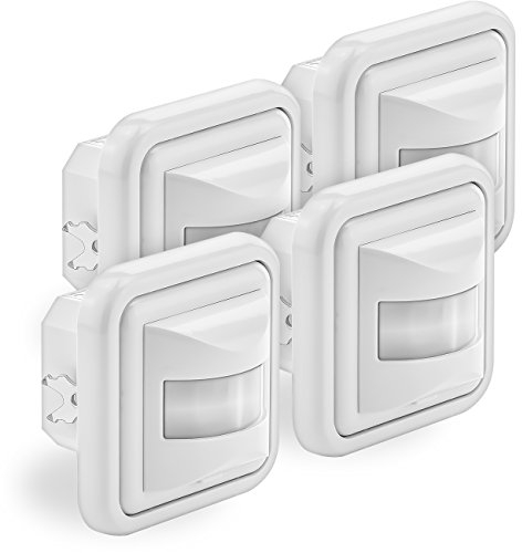 deleyCON 4X Infrarot Bewegungsmelder Unterputz Wandmontage Innenbereich Lichtsteuerung 160° Arbeitsfeld 9m Reichweite eingebauter Lichtsensor Weiß