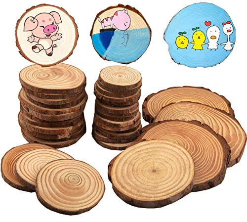 Liuer Rund Natur Holzscheiben Baumscheiben 60PCS Holz Log Scheiben mit Baumrinde Unbehandeltes DIY Handwerk Dekoration Holz Tischdeko Hochzeits Weihnachten Baum Anhänger (3-4 cm,4-5 cm,5-6 cm)