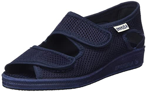 EMANUELA Pantofola Tessuto Nido Ape Regolabile Doppio Strappo Donna 663 Blu Made in Italy (38 EU)