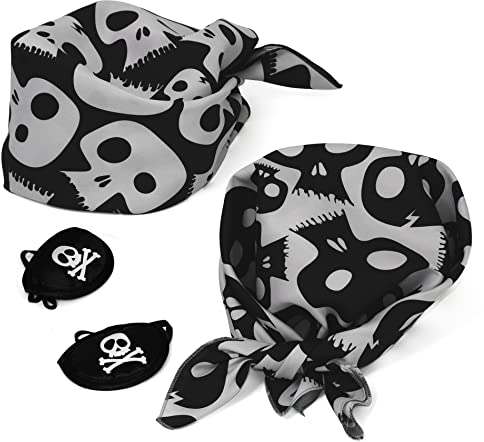 Piraten Bandana + Augenklappe 4-tlg.Set Totenkopf Kopftuch Kinder Karibik Kapitän Halstuch Skull Nickituch
