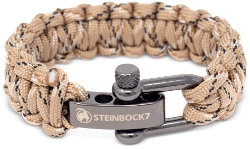Steinbock7 Survival Armband Paracord – Robustes Bushcraft Outdoor Armband mit Edelstahlverschluss, Verstellbares Abenteuer Armband für Camping Trekking, camouflage