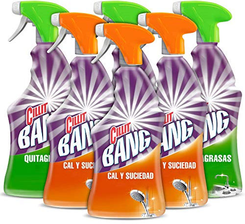 Cillit Bang - Spray Limpiador Cal y Suciedad, para Baños + Spray Quitagrasas Brillo, para cocinas - Pack 6 x 750 ml
