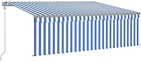 vidaXL Gelenkarmmarkise Automatisch mit Jalousie Markise Sonnenmarkise Balkonmarkise Sonnenschutz Sichtschutz Terrasse Balkon Garten 4,5x3m Blau Weiß