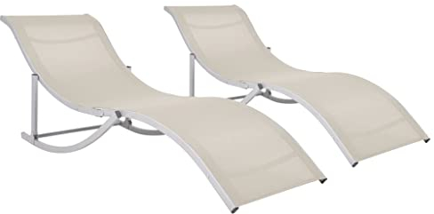 ZQQLVOO Relaxliege Garten, Saunaliege, Gartenliege, Gartenmöbel, Klappbare Sonnenliegen 2 STK. Cremewei? Textilene,Ideal als Relaxliege für Balkon, Garten, Terrasse, Liegestühle Sonnenliegen