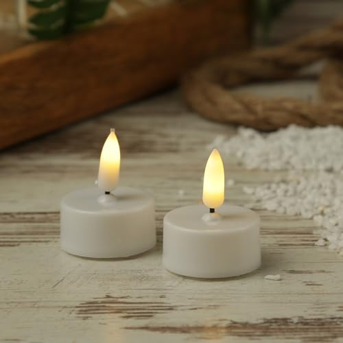 MARELIDA LED Teelichter warmweiße flackernde Flamme Batteriebetrieb mit Timer - weiß - 2er Set (3,8cm Durchmesser)