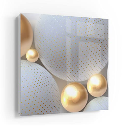 DEQORI Schlüsselkasten weiß | 30x30 cm | Motiv Angeordnete Kugeln | Glas & Metall Schlüssel-Box | Schlüsselschrank mit 50 Haken + 2 Magnete | Moderne Design Box magnetisch & beschreibbar