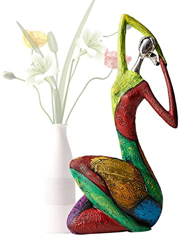 Tuzsocr Skulptur für Damen, Skulptur aus Kunstharz, mehrfarbig, Skulptur Stil Pop Art, handbemalte Skulptur 27 cm hoch, für Dekoration von Haus, Büro, Hotel, Bibliothek, Büro (Stil 1)