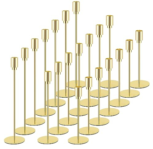 Kerzenhaltern Gold 21 Stück, 7 Sets 33/28/23cm Kerzenständer, Passend für 3/4 Zoll Dicke Stumpenkerzen, Vintage Stabkerzenhalter für Hochzeiten, Wohnkultur, Partys, Candle Light Dinner