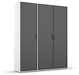 Rauch Möbel Voyager, Kleiderschrank, Grau metallic/Weiß, Breite 140 cm | Schrank, Mehrzweckschrank, 3-türig, Zubehör Basic, für Schlafzimmer, Kinderzimmer, Studentenwohnung, Homeoffice, Garderobe