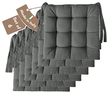 Il Tuo Artigiano Design Set mit 6 Kissen für Küchenstühle, hergestellt in Italien, Stuhlkissen, 40 x 40 cm, Dicke 6 cm, Schaumstoffpolsterung, weiches Acryl, Grau