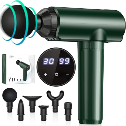 Pistola Massaggio Muscolare, Lefity 30 Livelli Regolabili e 6 Testine,Massaggiatore Professionale con Display LCD, per Alleviare Il Dolore Muscolare, Verde Scuro