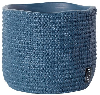 ESTINTENG Vaso da fiori circolare in cemento, stile nordico, creativo e minimalista, pianta di mela verde in vaso, blu scuro, 13 x 13 x 10,8 cm